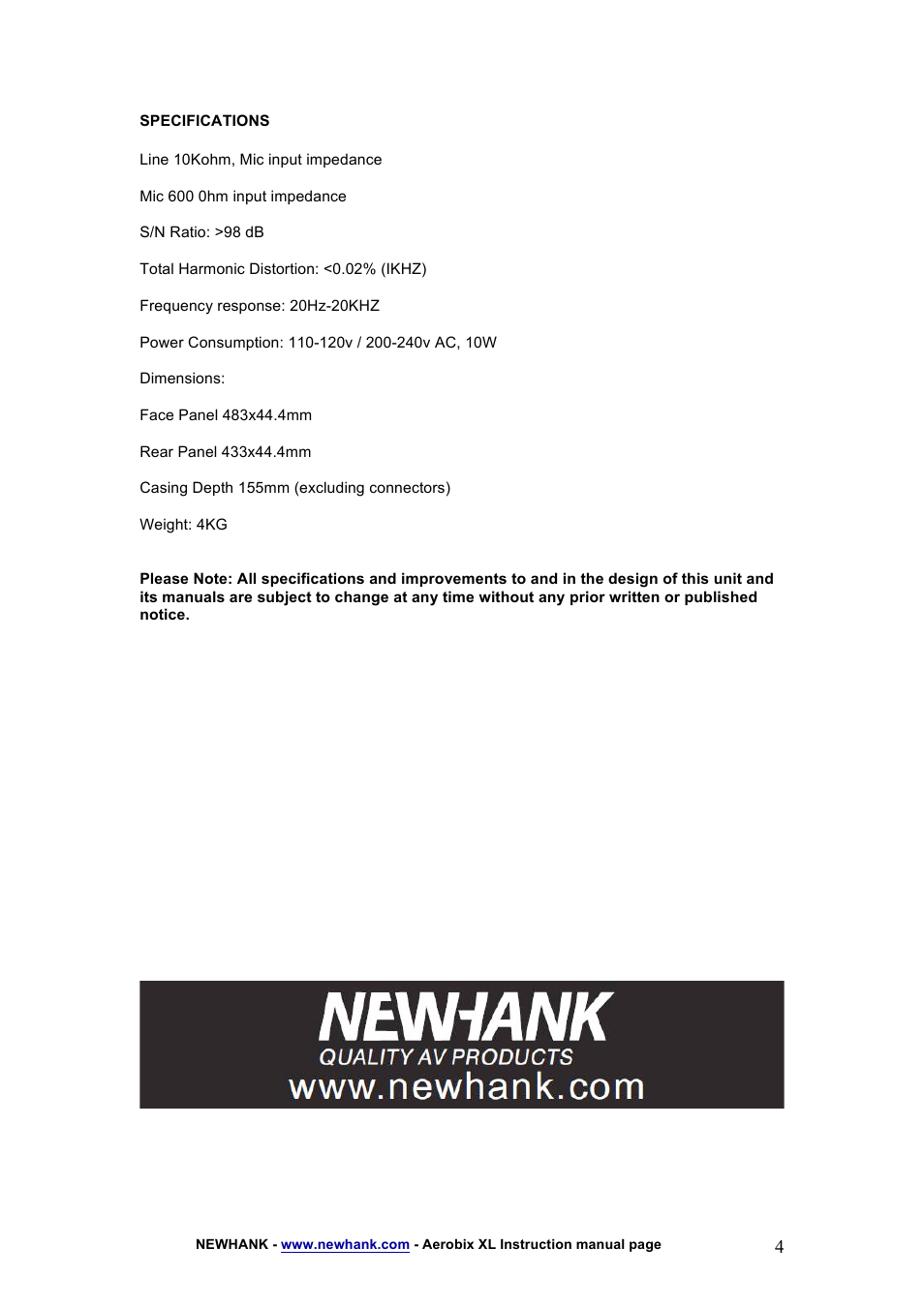 NewHank Aerobix XL User Manual | Page 4 / 4
