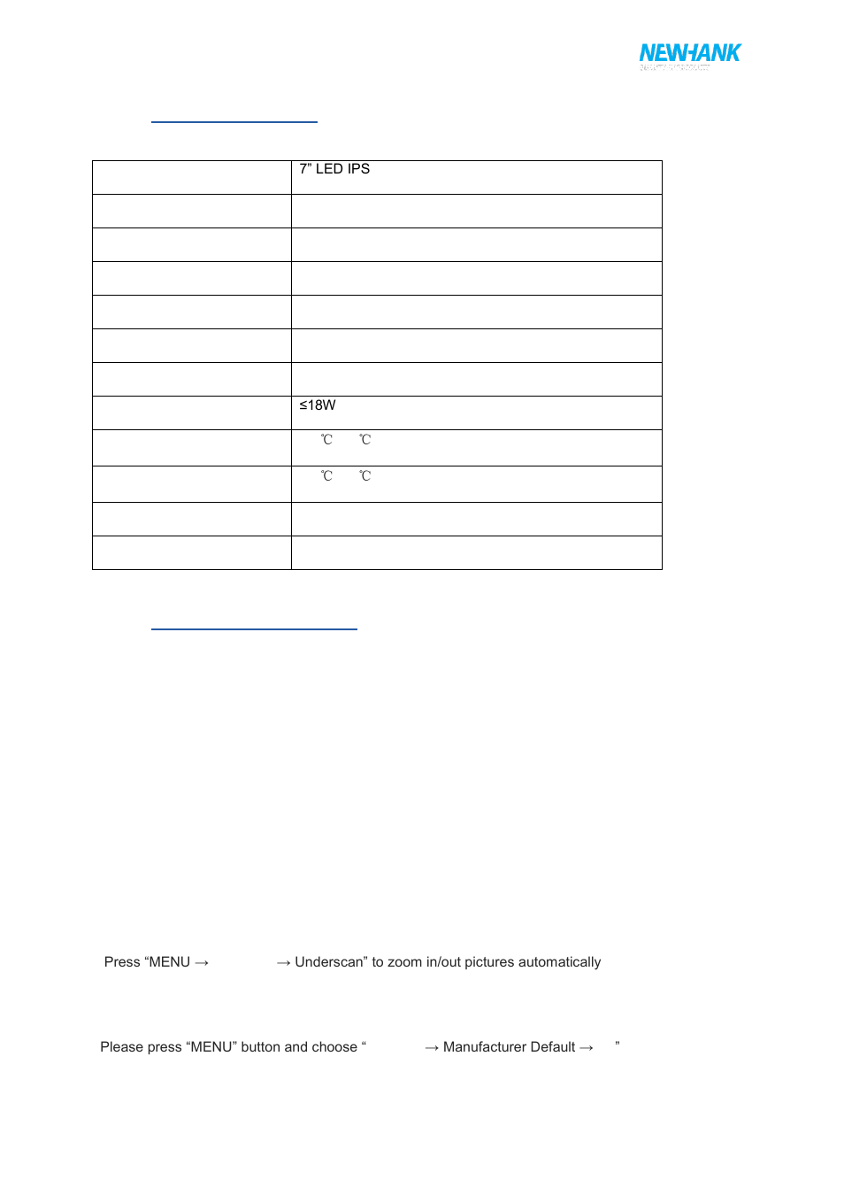 Specifications, Trouble shouting | NewHank MVIW-070X2-RKBC User Manual | Page 11 / 12