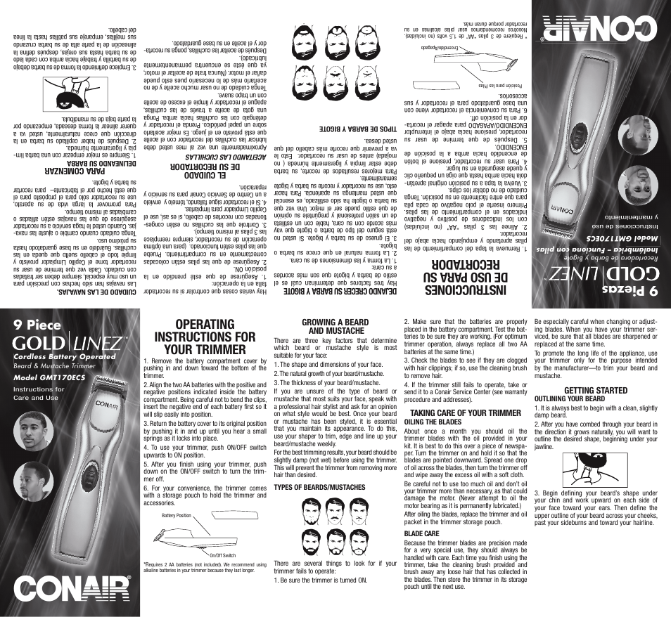 Conair Gold/Linez GMT170ECS User Manual | 2 pages