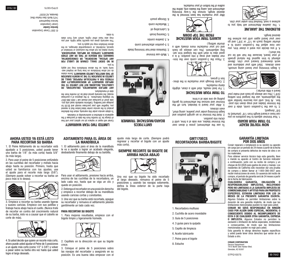 Conair Gold/Linez GMT170ECS User Manual | Page 2 / 2