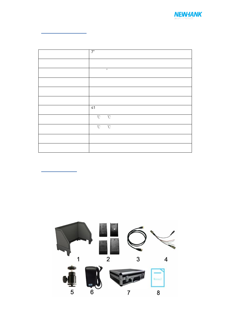 Specifications, Accesories | NewHank MVDW-070-BCSDI User Manual | Page 13 / 14