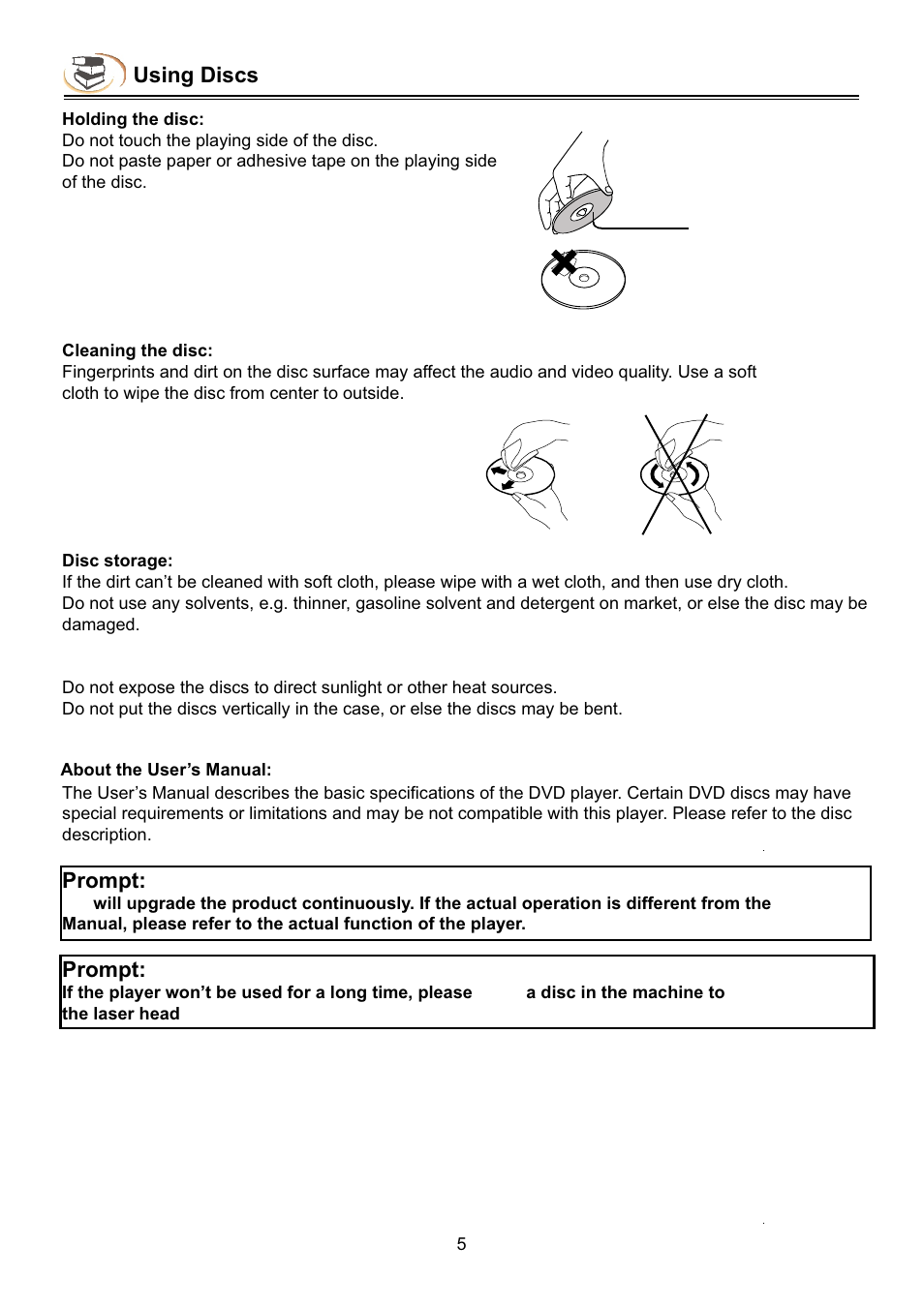 Using discs, Prompt | NewHank BDP-432 User Manual | Page 7 / 37