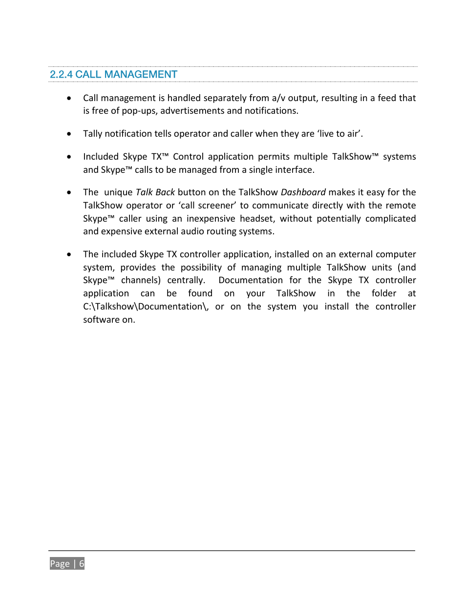 4 call management | NewTek TalkShow VS-100 User Manual | Page 14 / 101