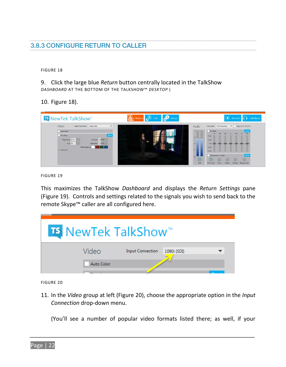 3 configure return to caller | NewTek TalkShow VS-100 User Manual | Page 30 / 101