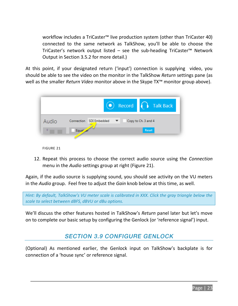 Ection, Onfigure, Enlock | NewTek TalkShow VS-100 User Manual | Page 31 / 101