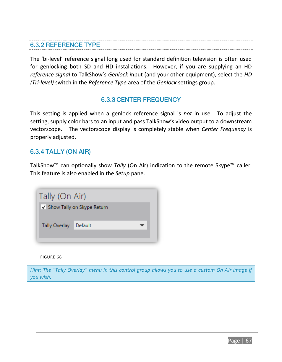 2 reference type, 3 center frequency, 4 tally (on air) | NewTek TalkShow VS-100 User Manual | Page 75 / 101