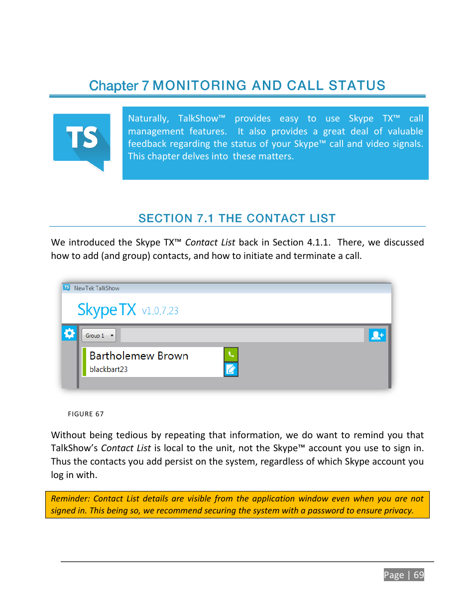 Monitoring and call status, Ection, Ontact | NewTek TalkShow VS-100 User Manual | Page 77 / 101