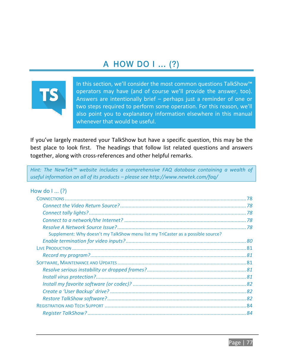 How do i … (?) | NewTek TalkShow VS-100 User Manual | Page 85 / 101