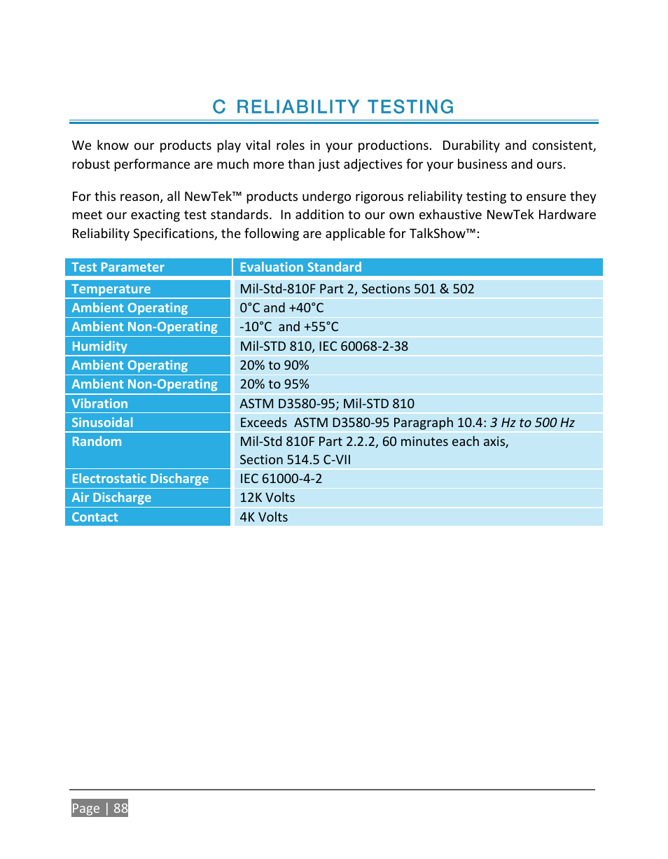 Reliability testing | NewTek TalkShow VS-100 User Manual | Page 96 / 101