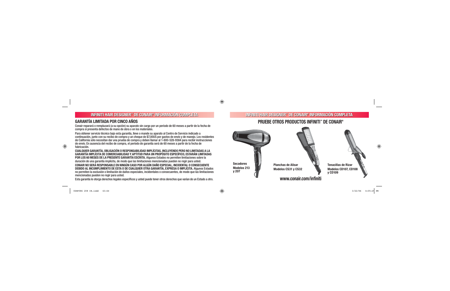 Pruebe otros productos infiniti, Infiniti hair designer, De conair | Información completa infiniti hair designer | Conair 208 User Manual | Page 33 / 34