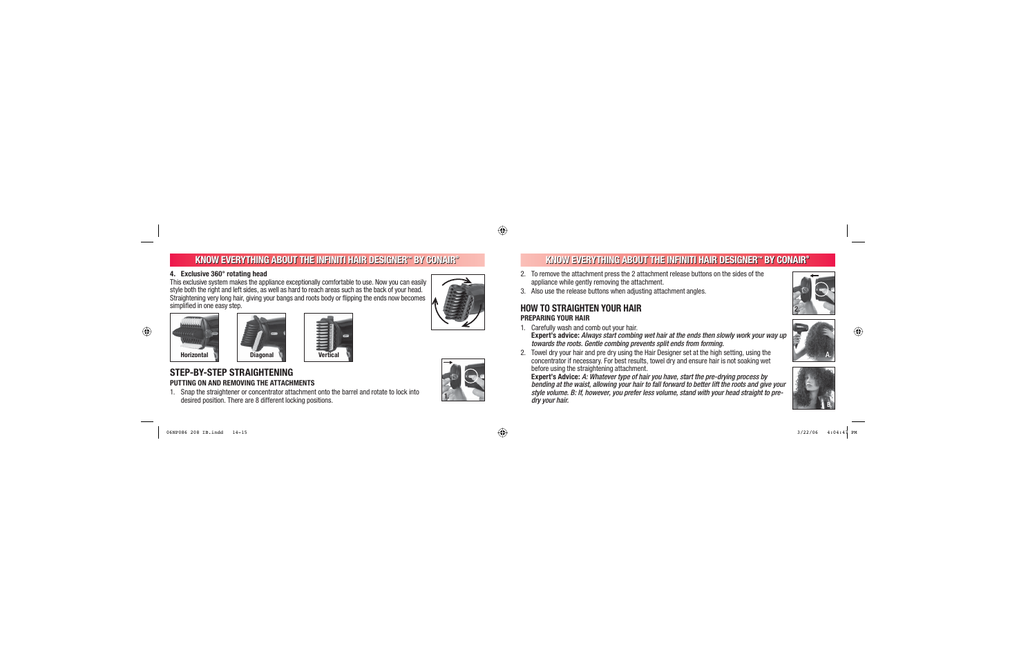 Know everything about the infiniti hair designer, By conair, Step-by-step straightening | How to straighten your hair | Conair 208 User Manual | Page 8 / 34