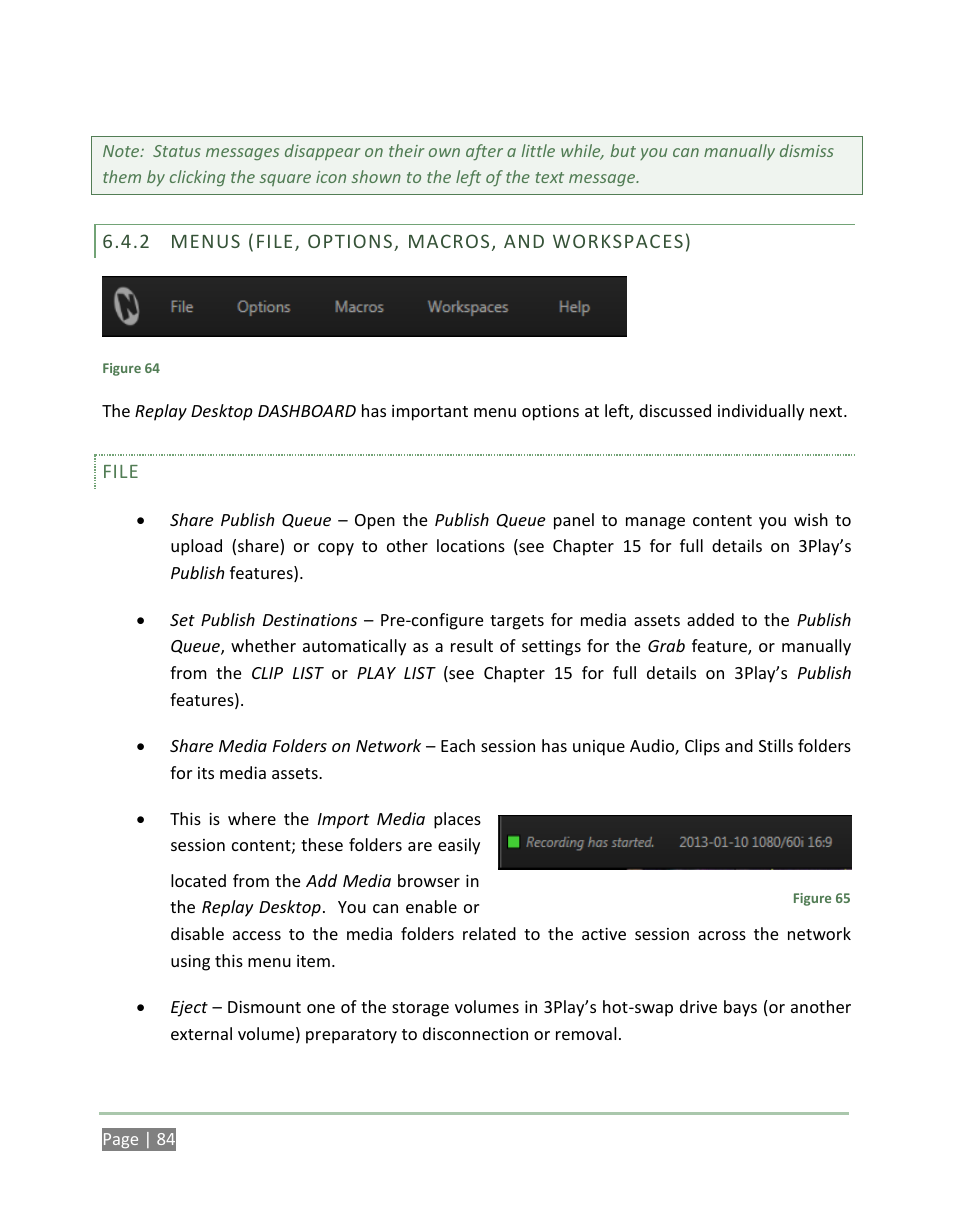 Menus (file, options, macros, and workspaces), N 6.4.2) | NewTek 3Play 4800 User Manual | Page 100 / 266