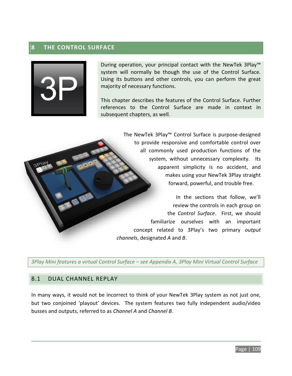 The control surface, Dual channel replay | NewTek 3Play 4800 User Manual | Page 125 / 266