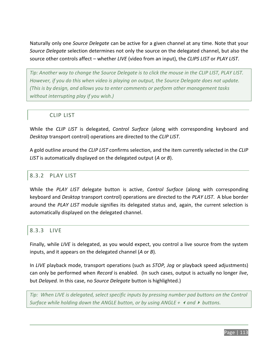 Clip list, Play list, Live | NewTek 3Play 4800 User Manual | Page 129 / 266