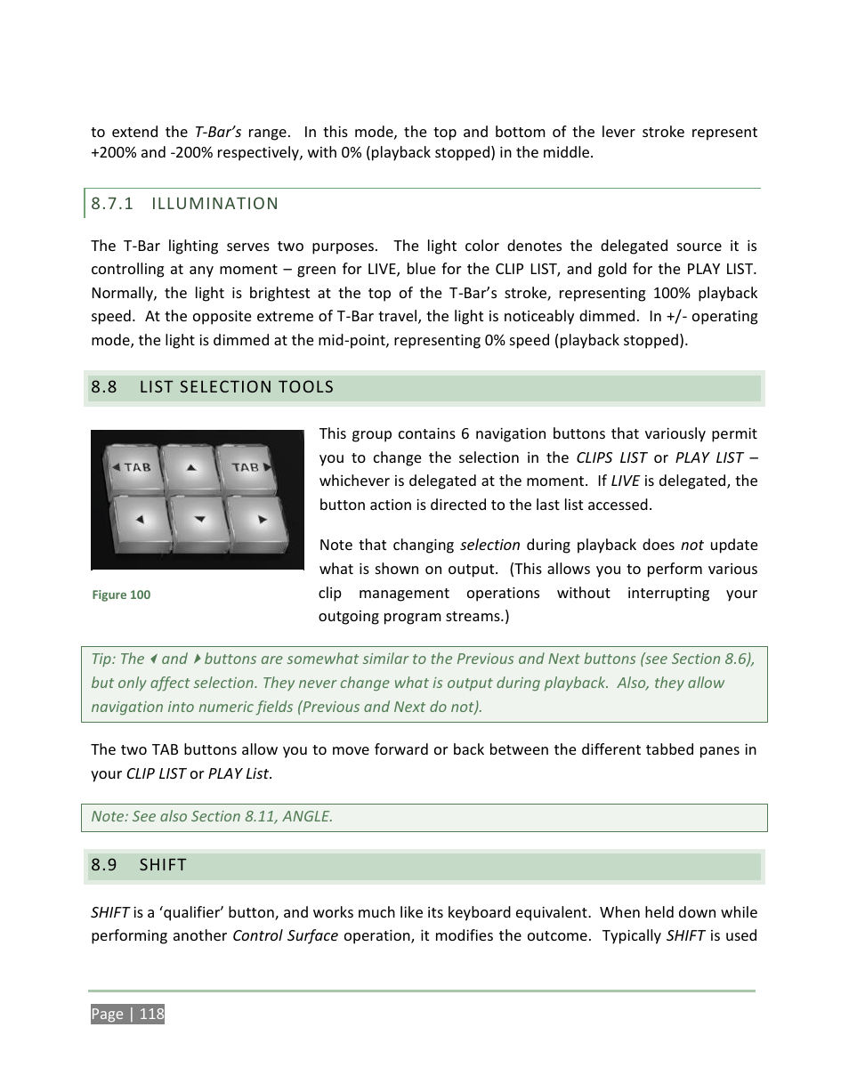 Illumination, List selection tools, Shift | NewTek 3Play 4800 User Manual | Page 134 / 266