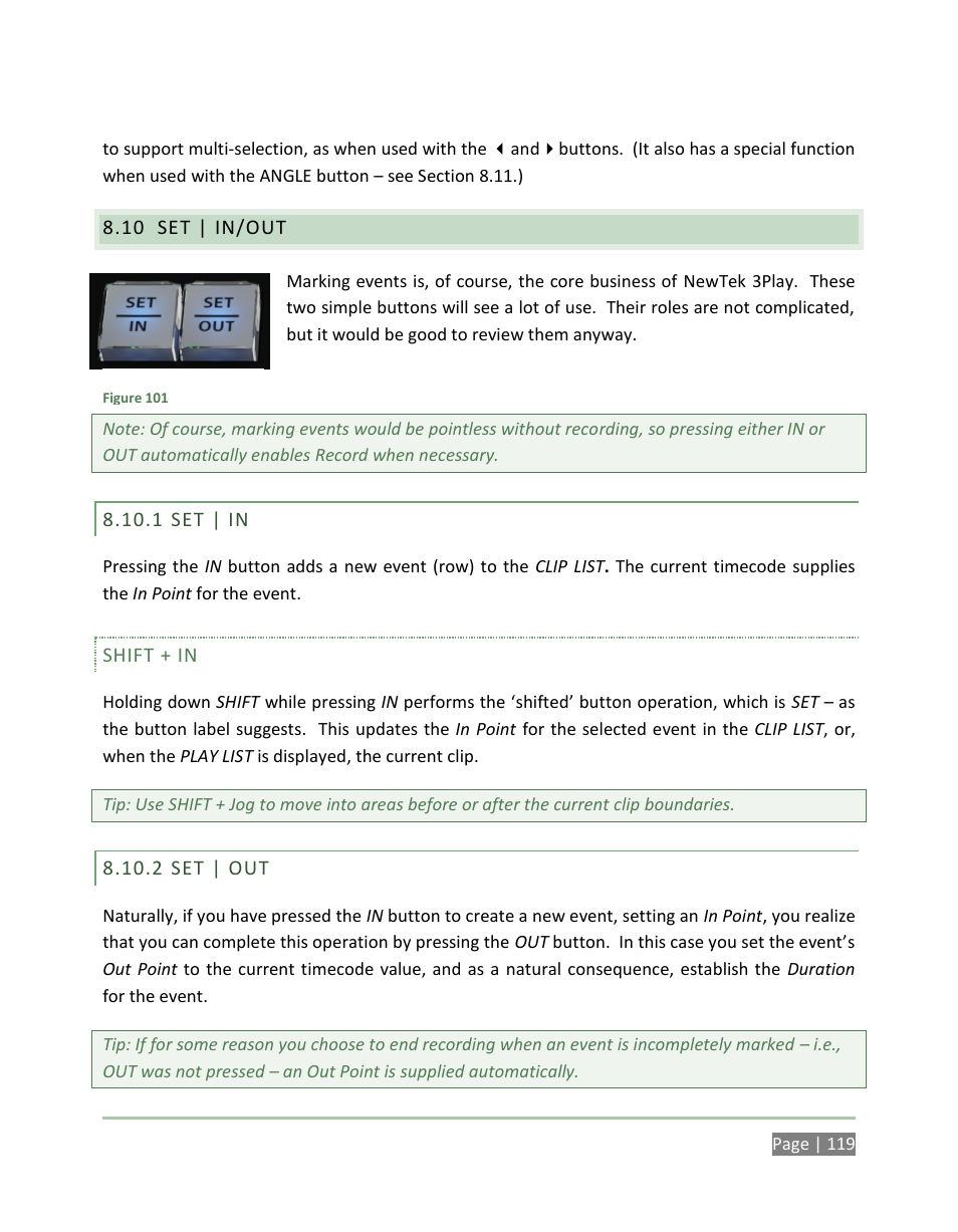 Set | in/out, Set | in, Set | out | NewTek 3Play 4800 User Manual | Page 135 / 266