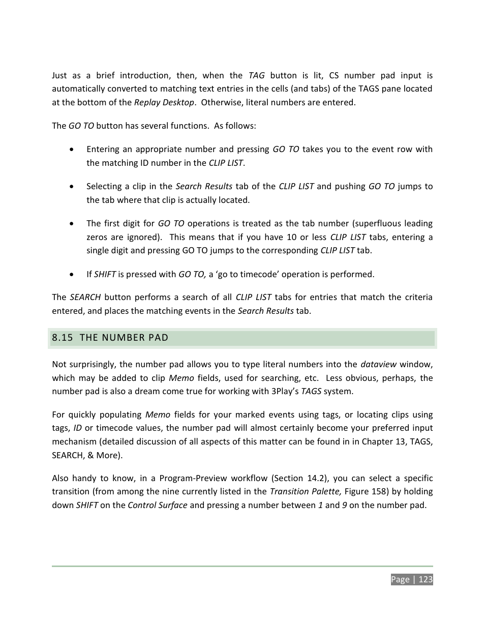 The number pad | NewTek 3Play 4800 User Manual | Page 139 / 266