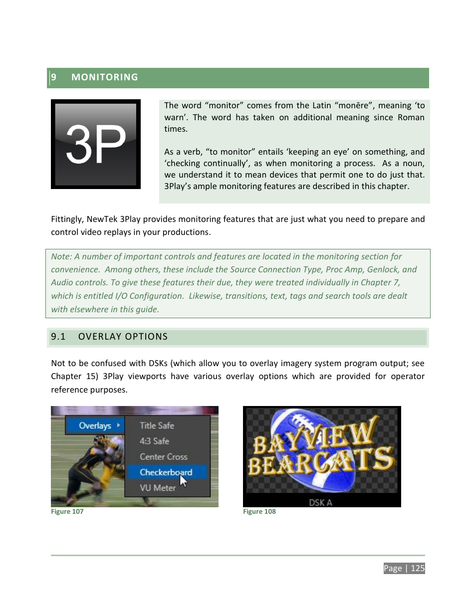 Monitoring, Overlay options | NewTek 3Play 4800 User Manual | Page 141 / 266