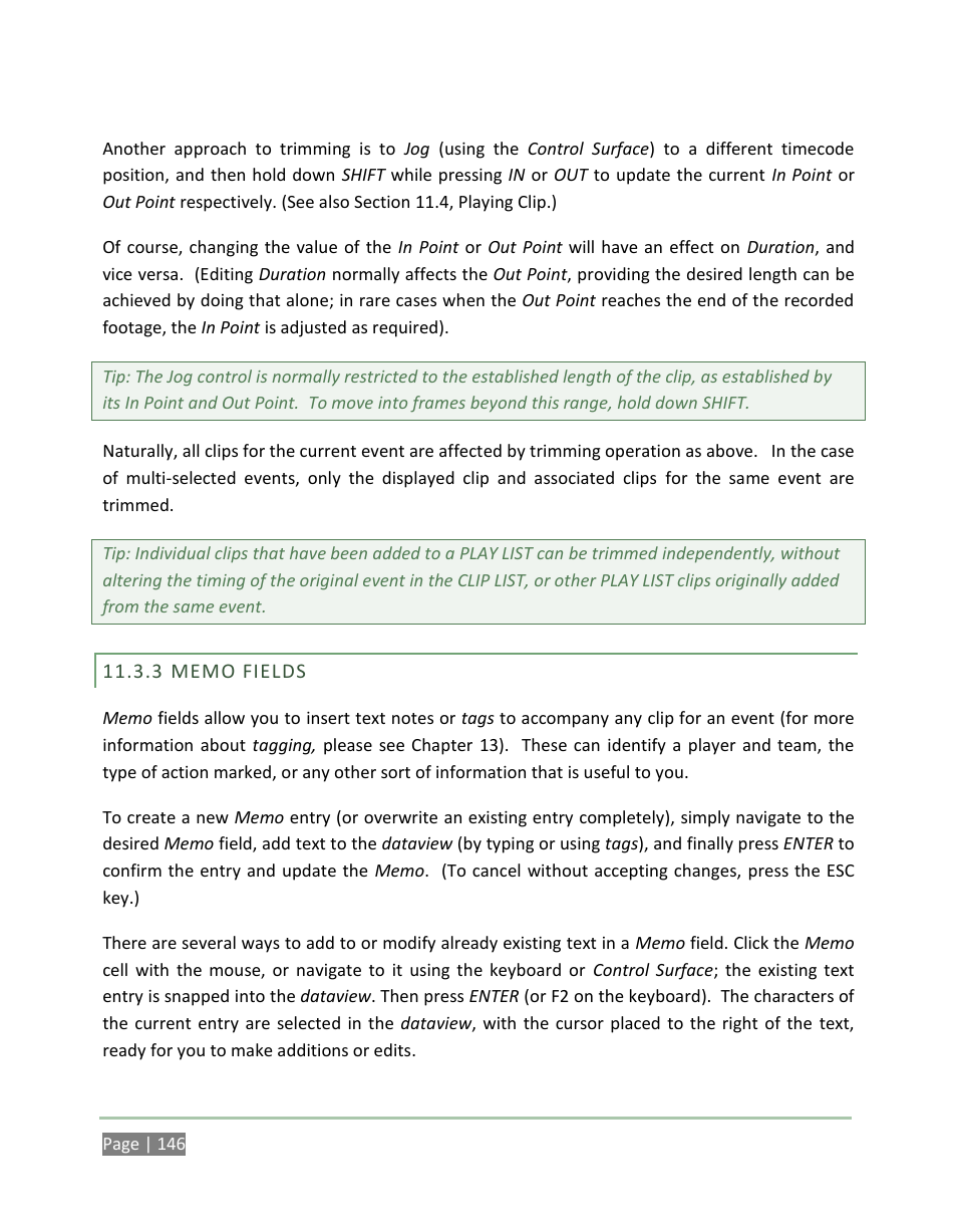 Memo fields | NewTek 3Play 4800 User Manual | Page 162 / 266