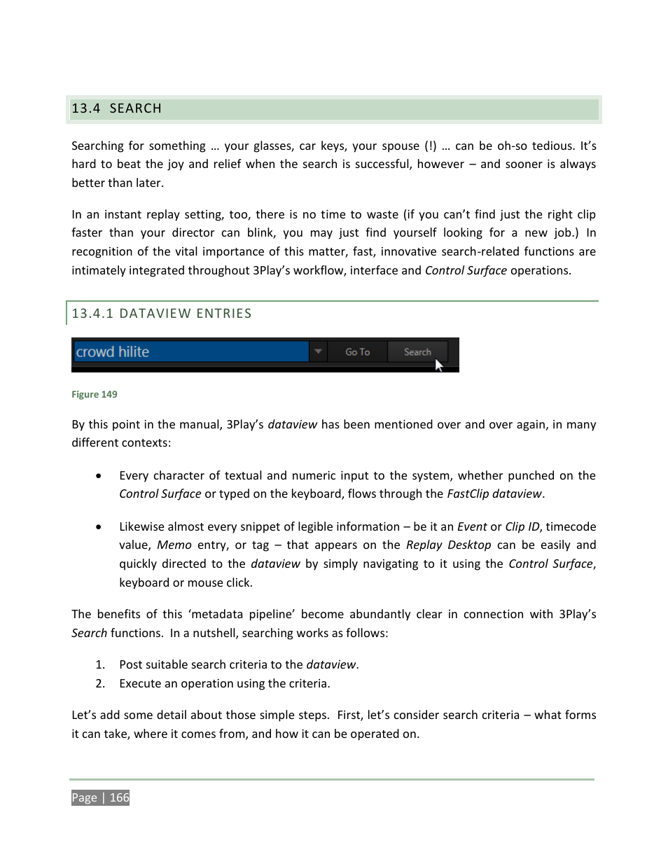 Search, Dataview entries | NewTek 3Play 4800 User Manual | Page 182 / 266