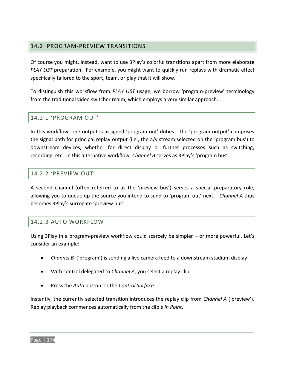 Program-preview transitions, Program out, Preview out | Auto workflow | NewTek 3Play 4800 User Manual | Page 190 / 266