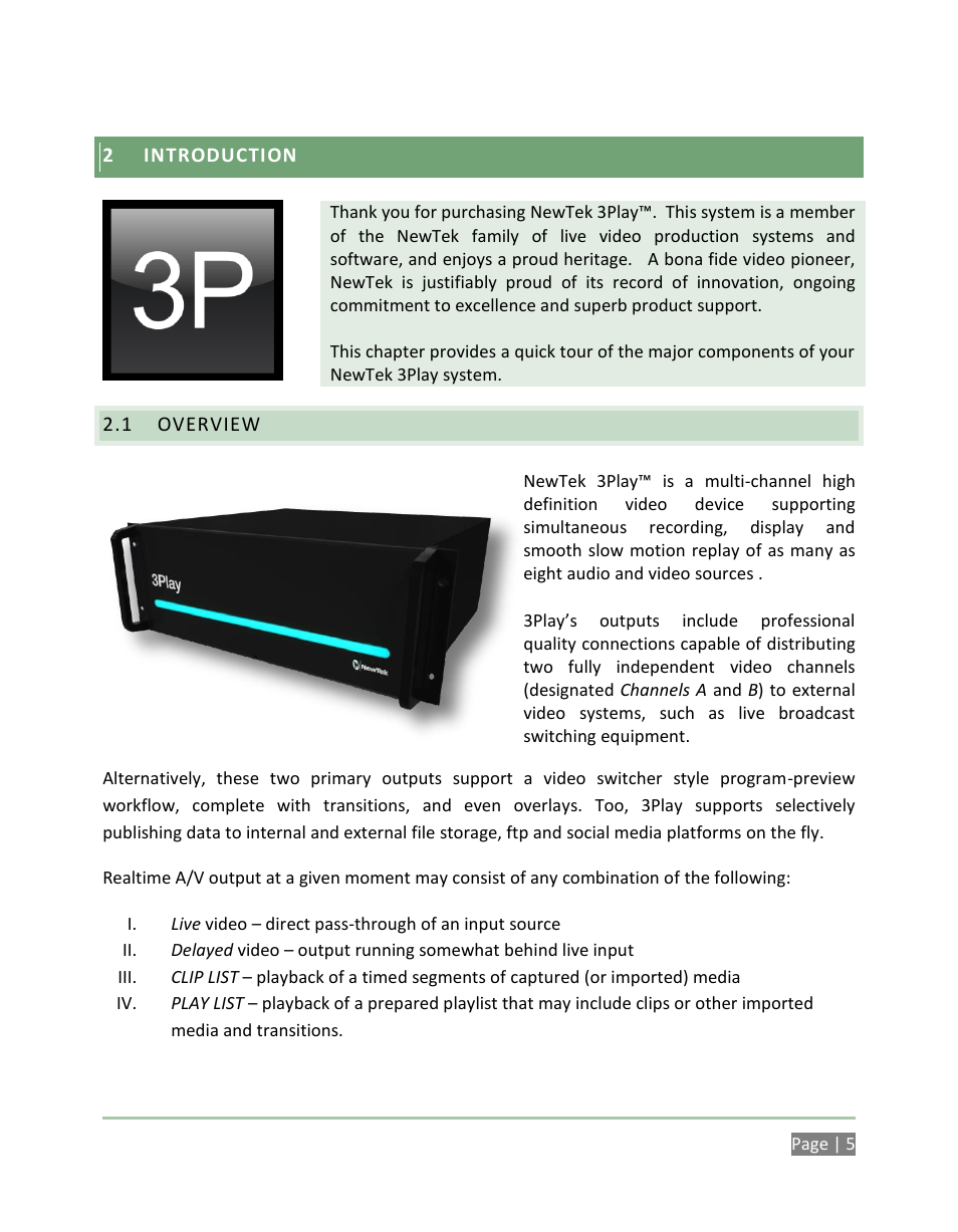 Introduction, Overview | NewTek 3Play 4800 User Manual | Page 21 / 266