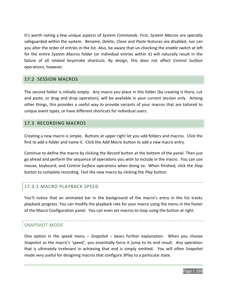 Session macros, Recording macros, Macro playback speed | NewTek 3Play 4800 User Manual | Page 215 / 266