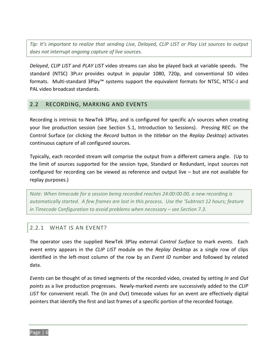 Recording, marking and events, What is an event | NewTek 3Play 4800 User Manual | Page 22 / 266