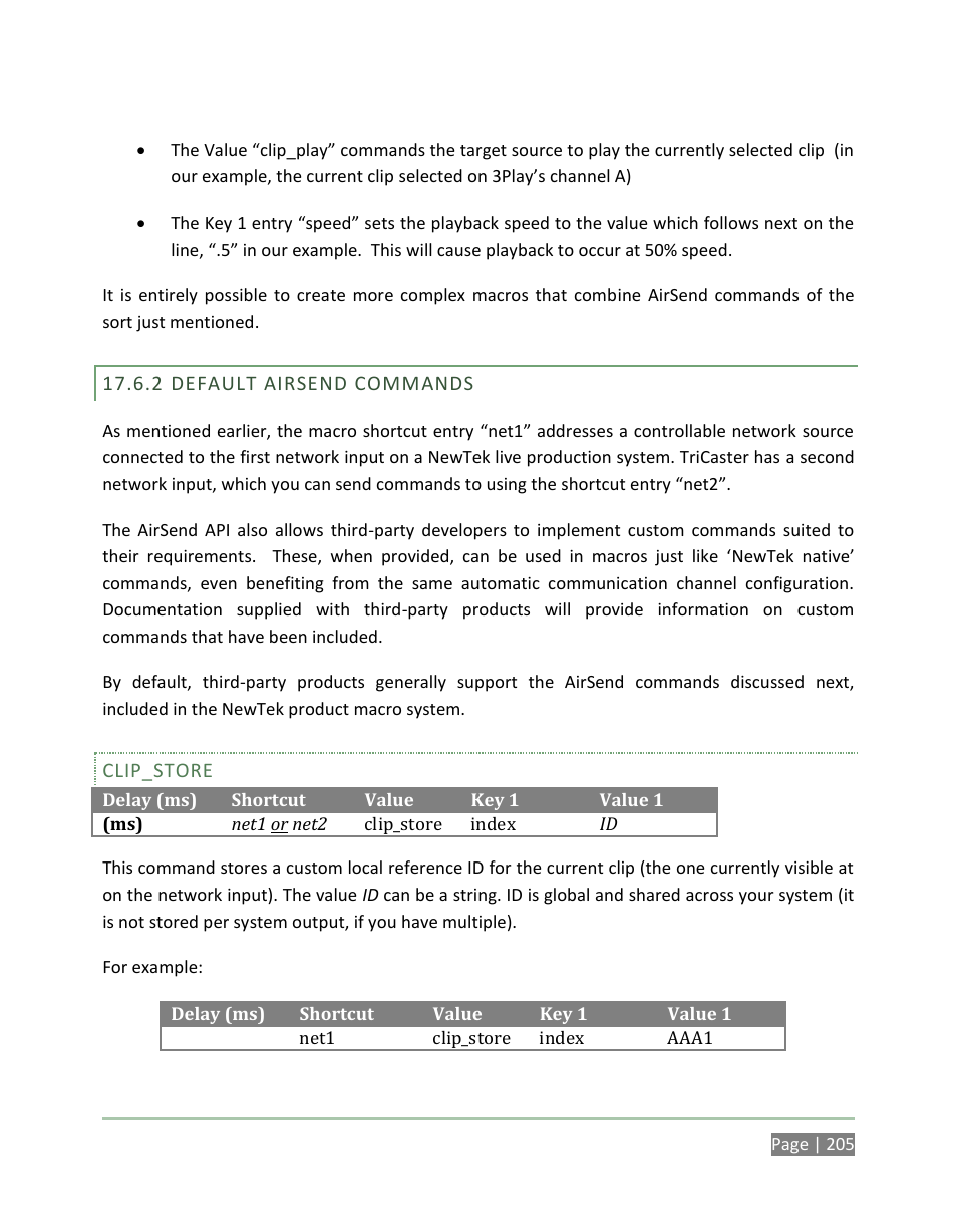 Default airsend commands | NewTek 3Play 4800 User Manual | Page 221 / 266