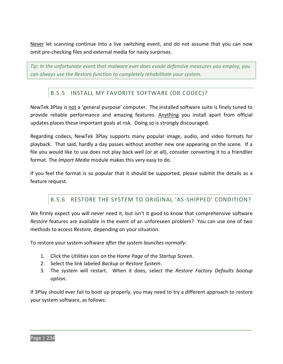 B.5.5, Install my favorite software (or codec), B.5.6 | NewTek 3Play 4800 User Manual | Page 250 / 266