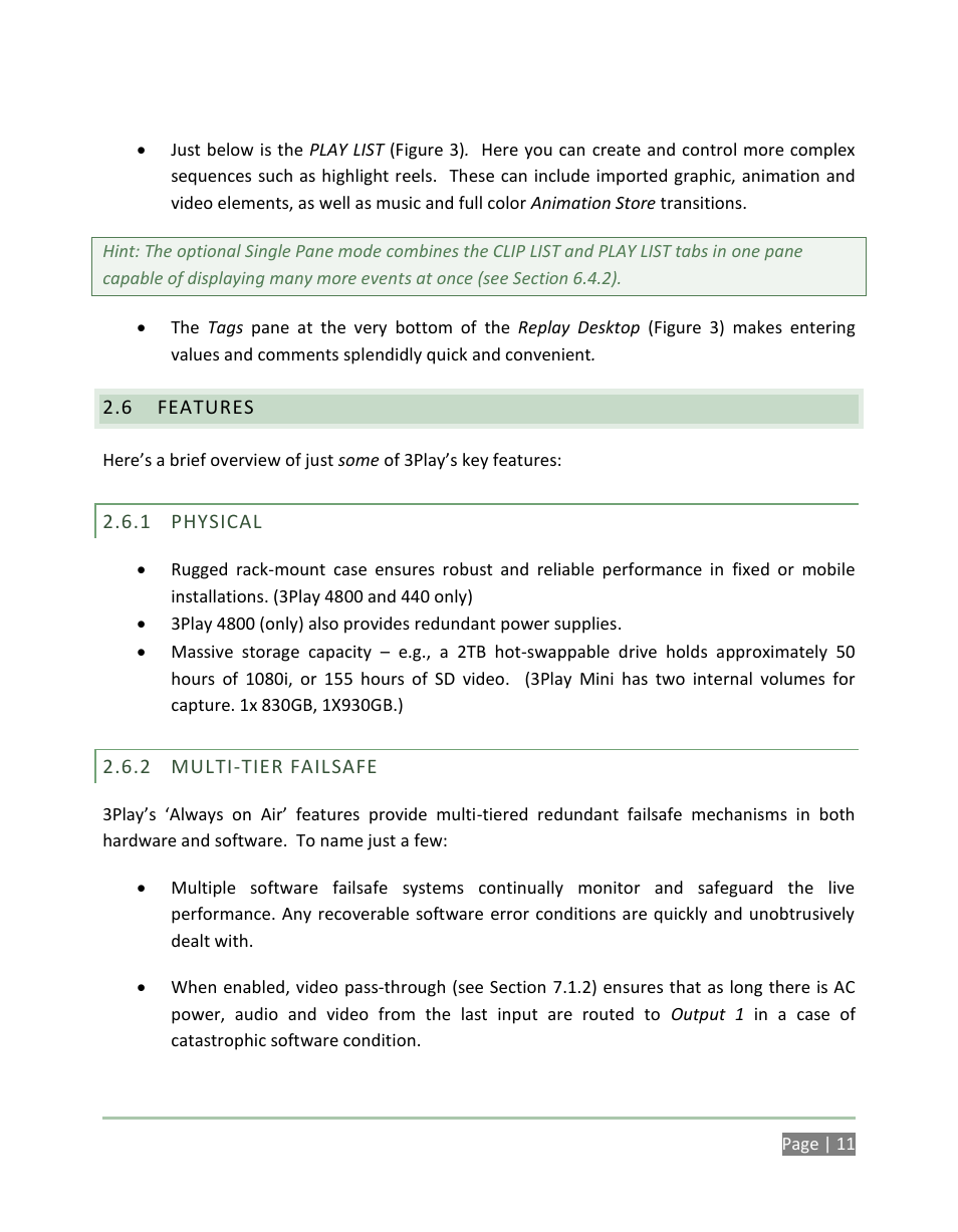 Features, Physical, Multi-tier failsafe | NewTek 3Play 4800 User Manual | Page 27 / 266