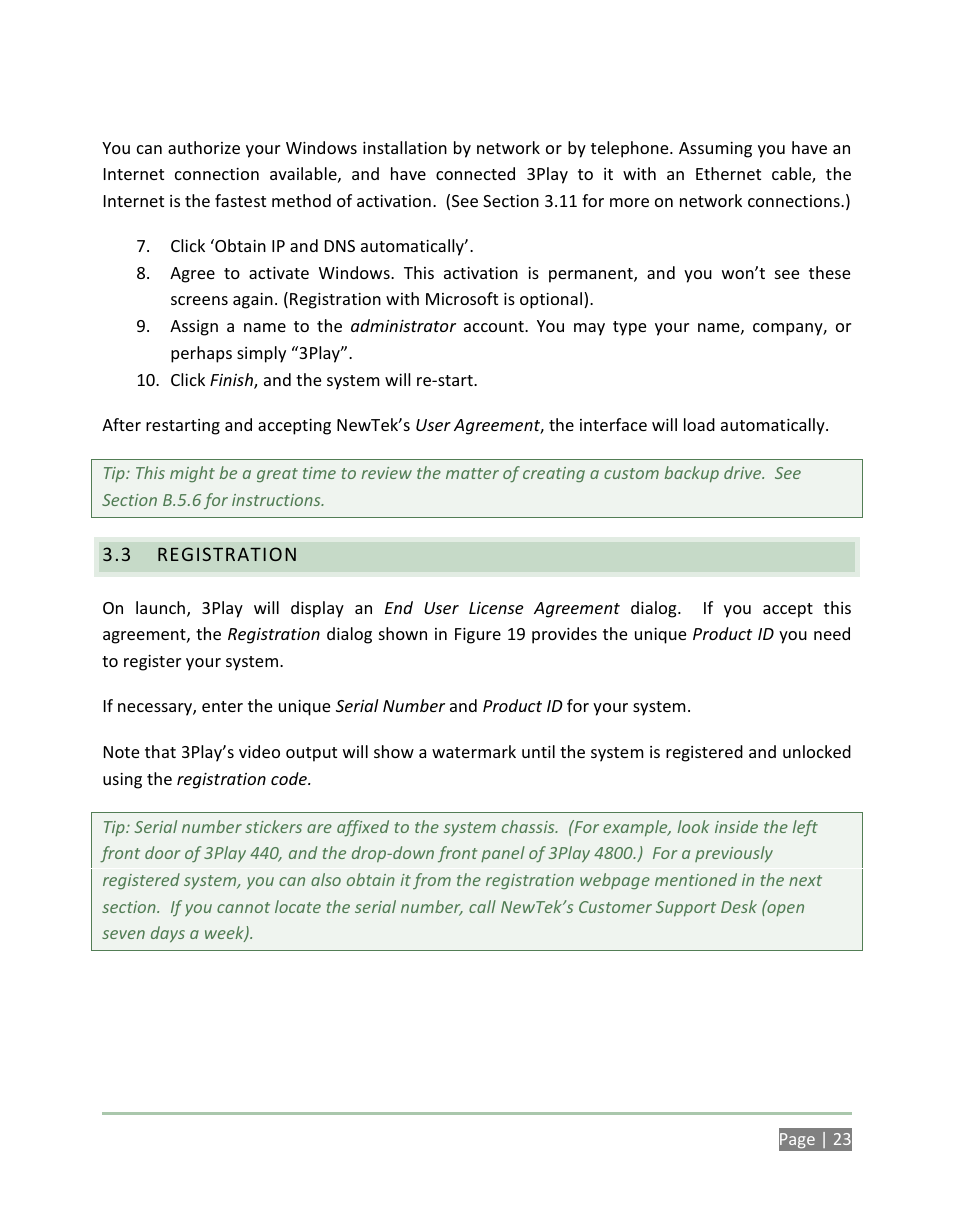 Registration | NewTek 3Play 4800 User Manual | Page 39 / 266