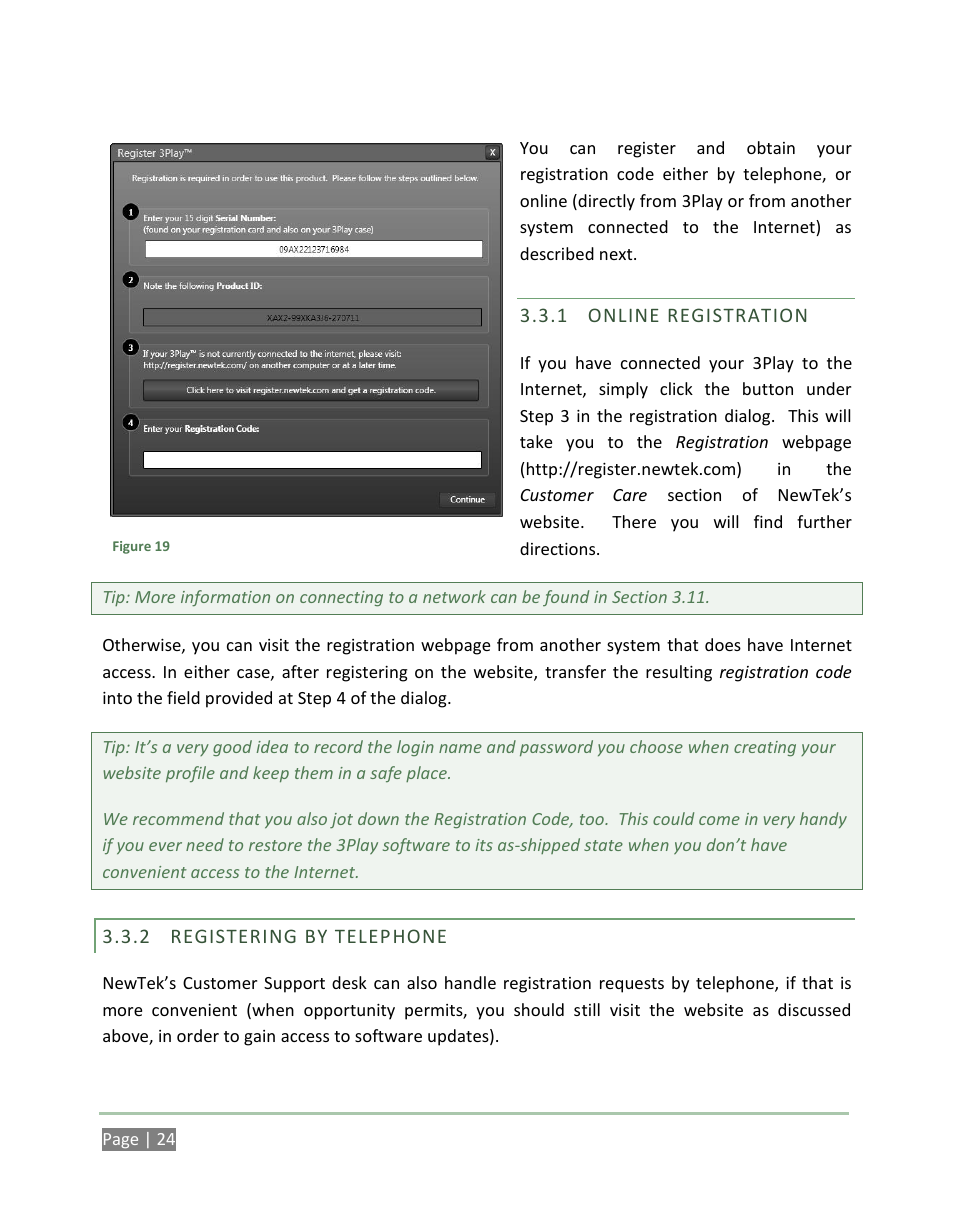 Online registration, Registering by telephone | NewTek 3Play 4800 User Manual | Page 40 / 266