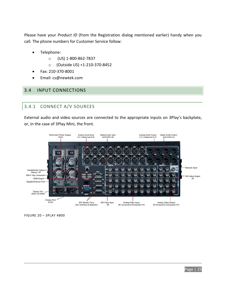 Input connections, Connect a/v sources | NewTek 3Play 4800 User Manual | Page 41 / 266
