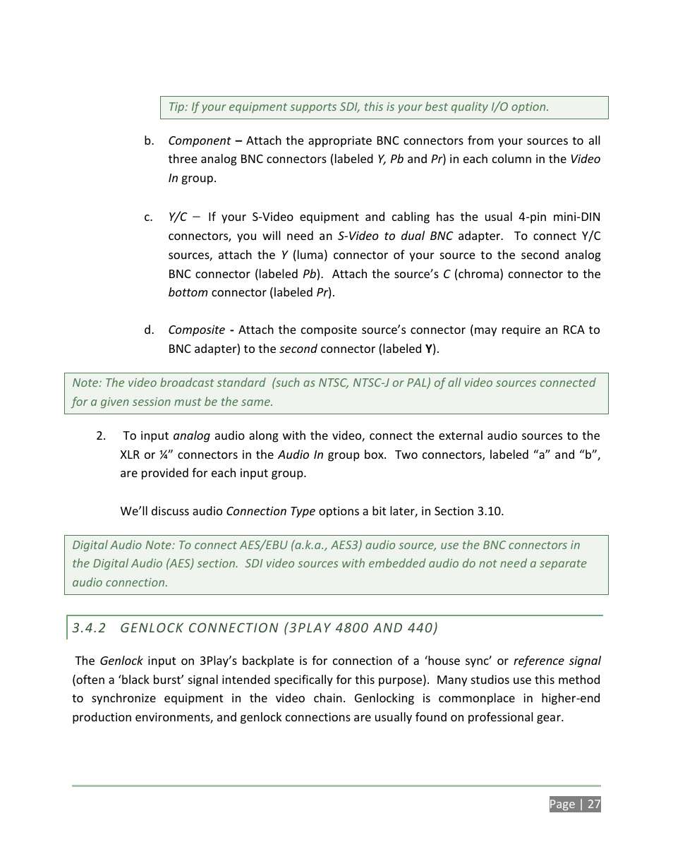 Genlock connection (3play 4800 and 440) | NewTek 3Play 4800 User Manual | Page 43 / 266