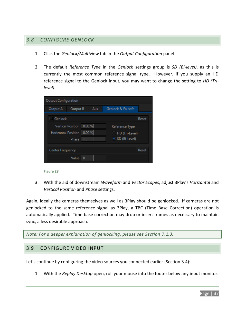 Configure genlock, Configure video input | NewTek 3Play 4800 User Manual | Page 53 / 266