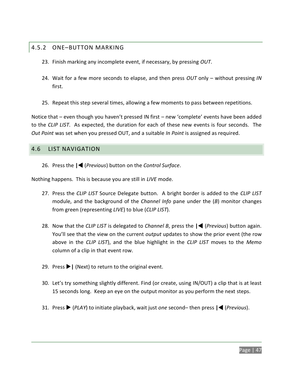 One–button marking, List navigation | NewTek 3Play 4800 User Manual | Page 63 / 266