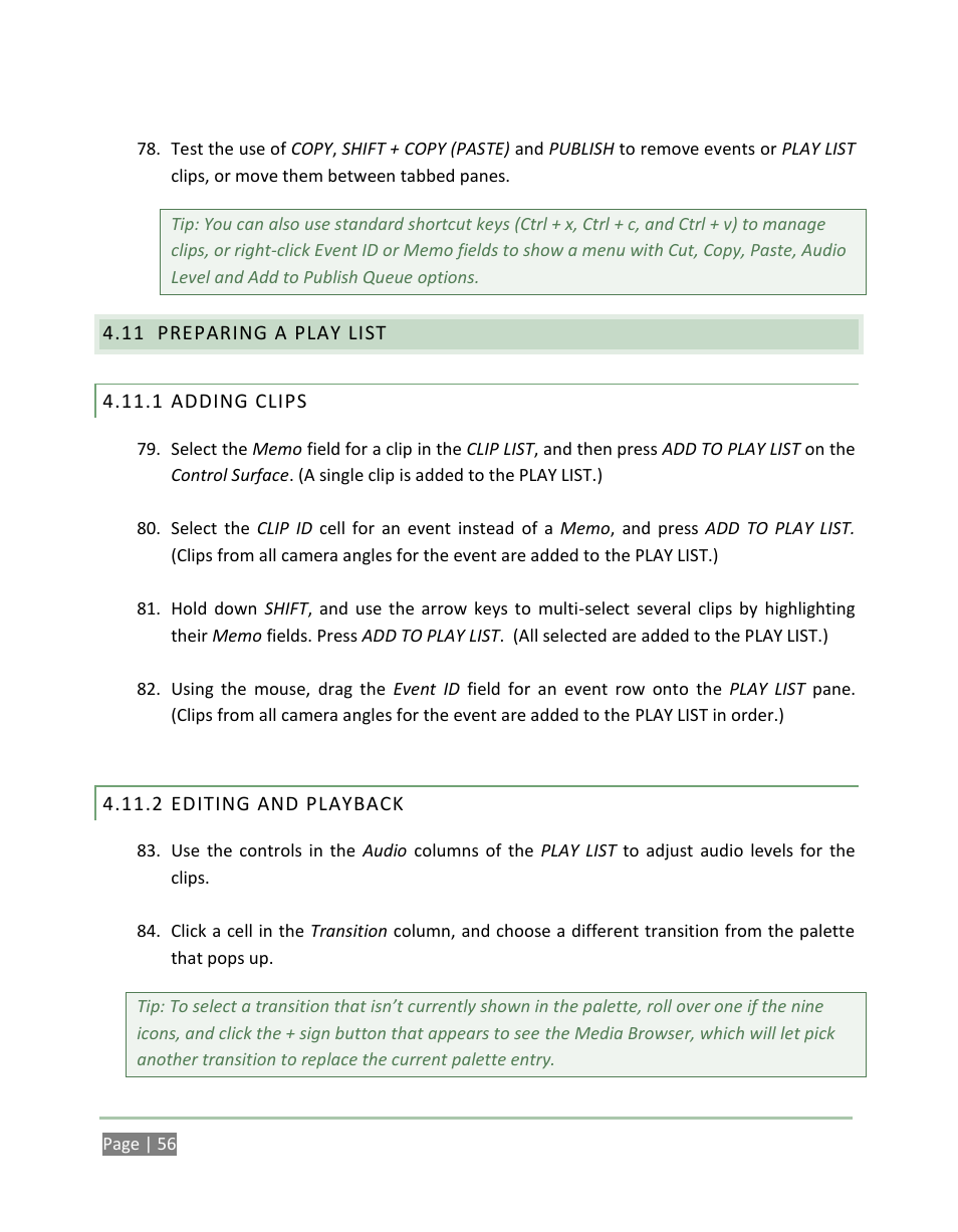 Preparing a play list, Adding clips, Editing and playback | NewTek 3Play 4800 User Manual | Page 72 / 266