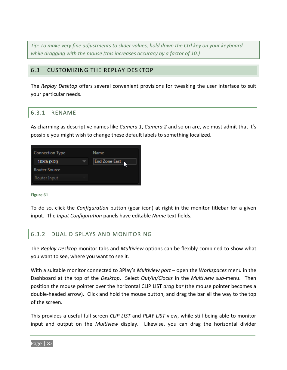 Customizing the replay desktop, Rename, Dual displays and monitoring | NewTek 3Play 4800 User Manual | Page 98 / 266