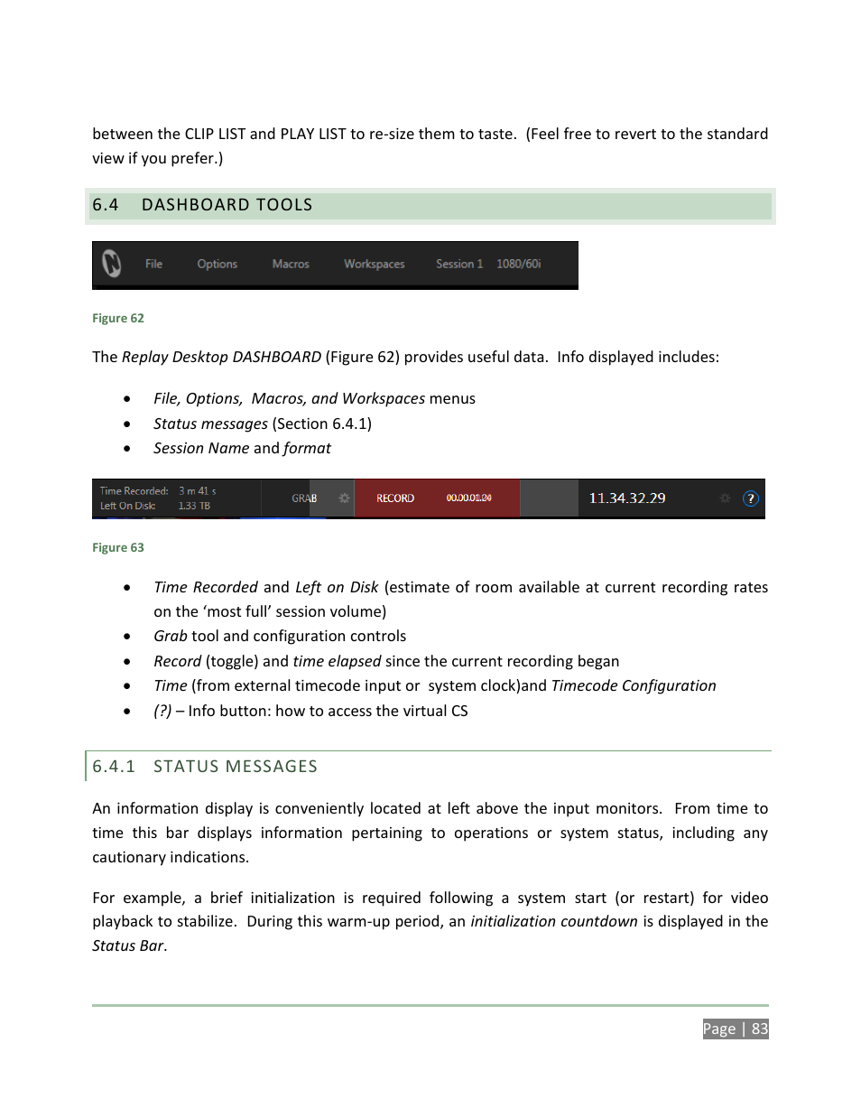 Dashboard tools, Status messages | NewTek 3Play 4800 User Manual | Page 99 / 266