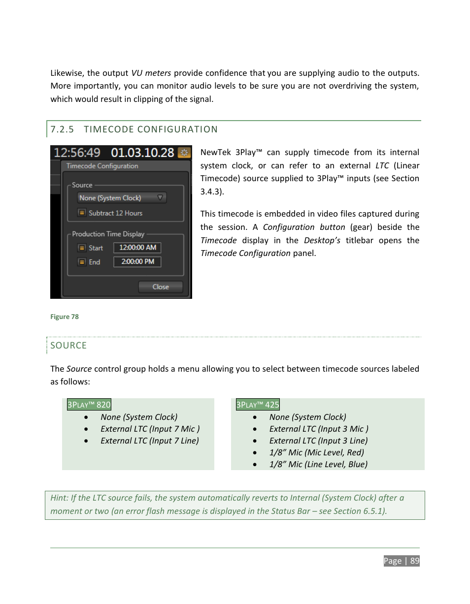 Timecode configuration | NewTek 3Play 820 User Manual | Page 103 / 194