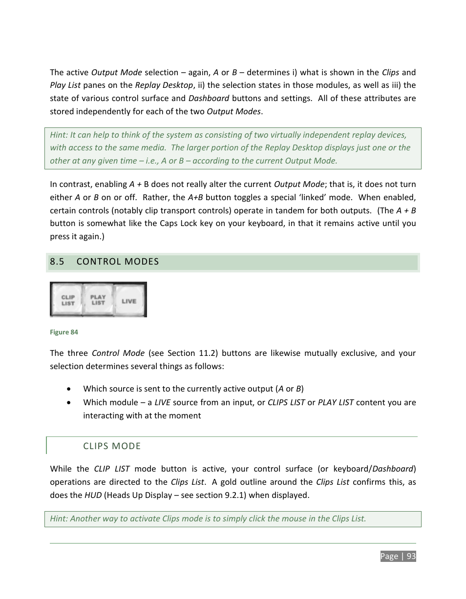 Control modes, Clips mode | NewTek 3Play 820 User Manual | Page 107 / 194