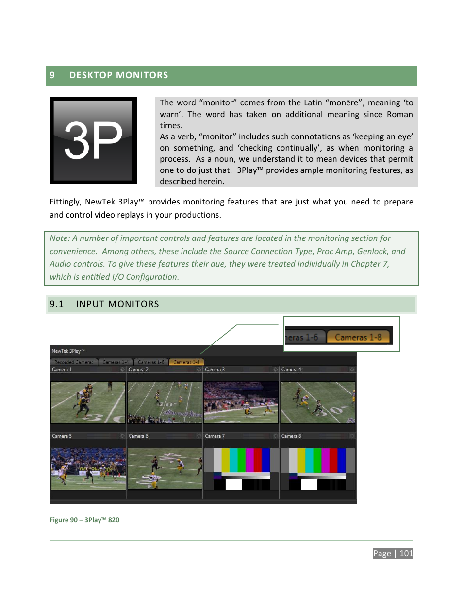 Desktop monitors, Input monitors | NewTek 3Play 820 User Manual | Page 115 / 194