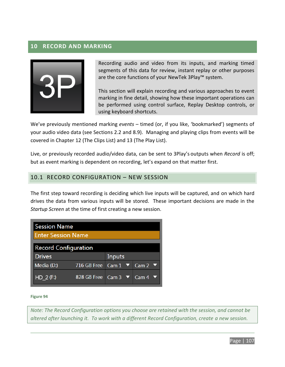 Record and marking, Record configuration – new session, N 10.1 | NewTek 3Play 820 User Manual | Page 121 / 194