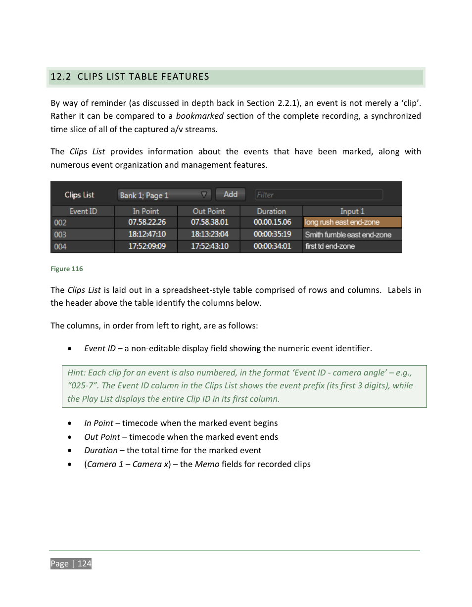 Clips list table features | NewTek 3Play 820 User Manual | Page 138 / 194