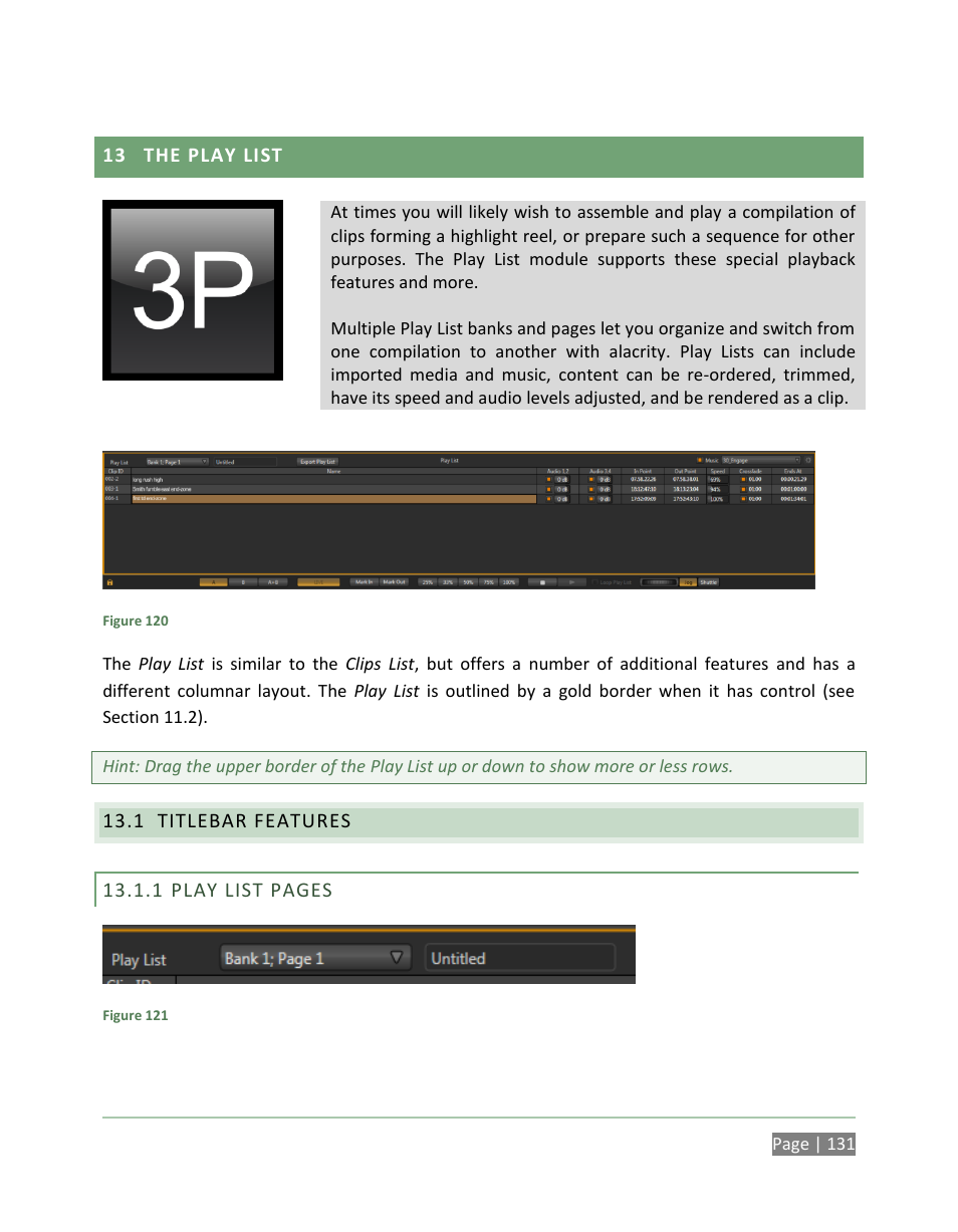 The play list, Titlebar features, 13 (the play list) | NewTek 3Play 820 User Manual | Page 145 / 194