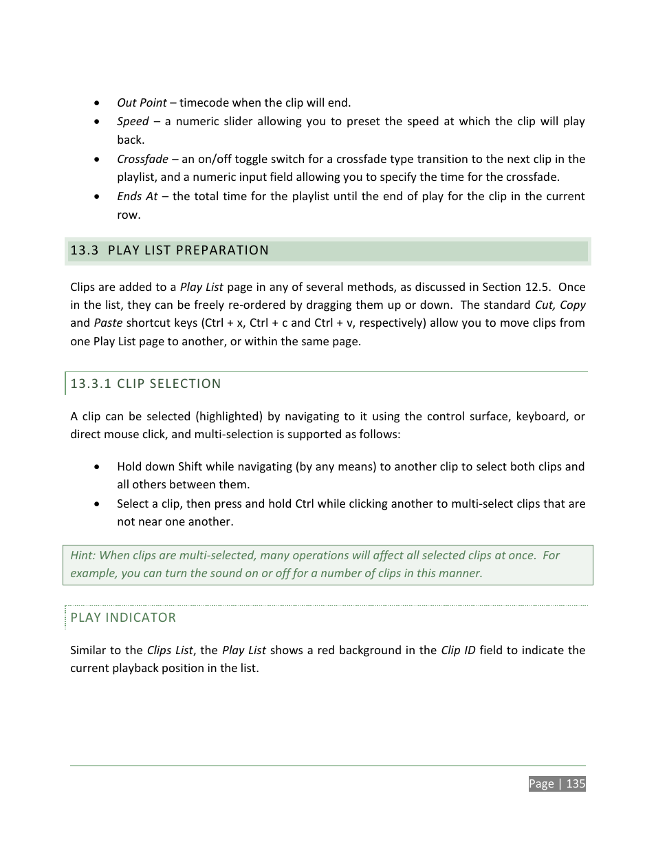 Play list preparation, Clip selection | NewTek 3Play 820 User Manual | Page 149 / 194