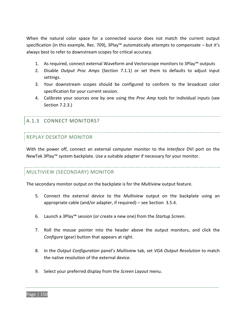 A.1.3, Connect monitors | NewTek 3Play 820 User Manual | Page 164 / 194