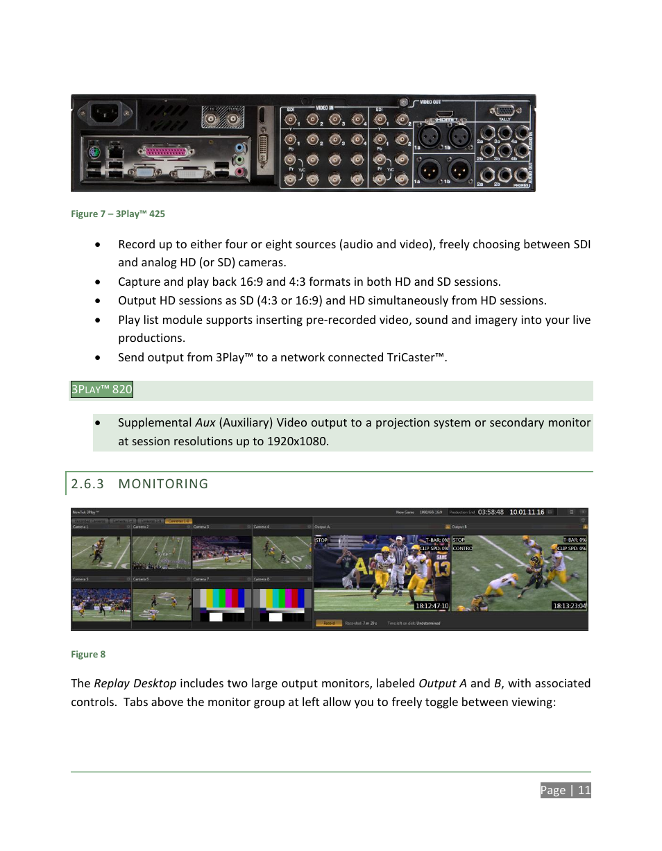 Monitoring | NewTek 3Play 820 User Manual | Page 25 / 194