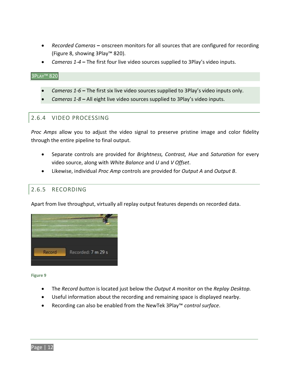 Video processing, Recording | NewTek 3Play 820 User Manual | Page 26 / 194